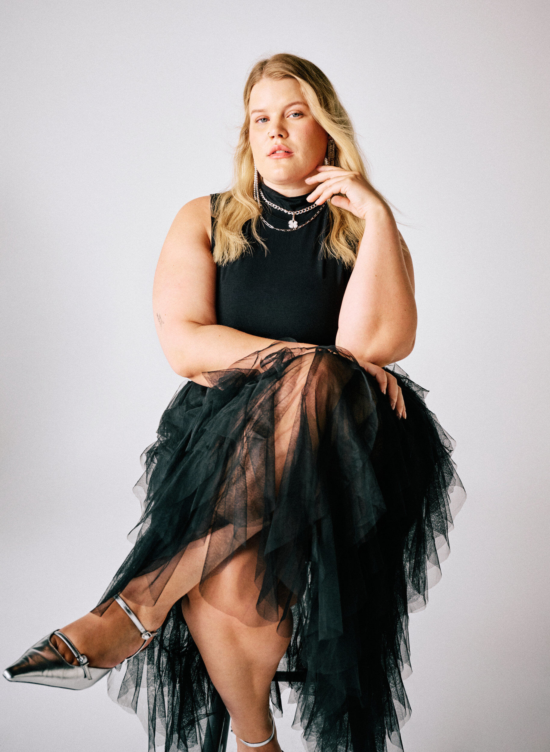 Zizzi Midi tylsk&oslash;rt med elastisk linning, Sort, Image image number 0