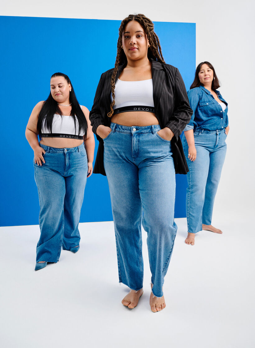 Straight fit jeans med rå kanter, Medium Blue, Image image number 0