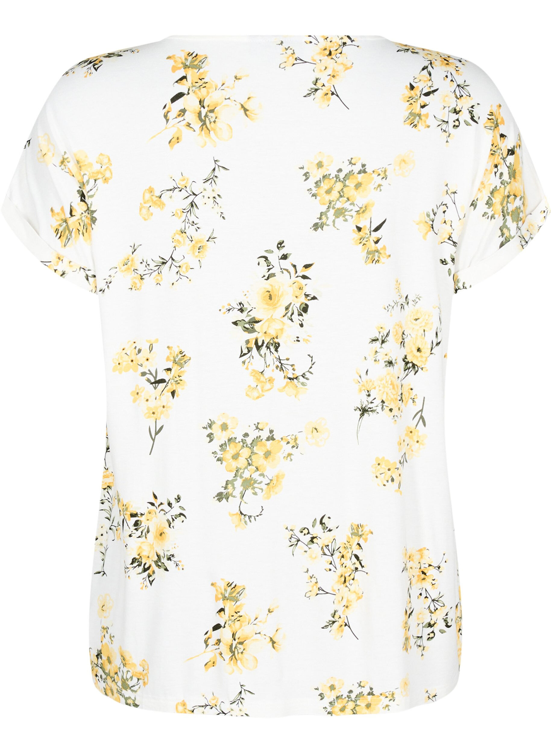 Zizzi T-shirt med blomsterprint, Gul, Packshot image number 1