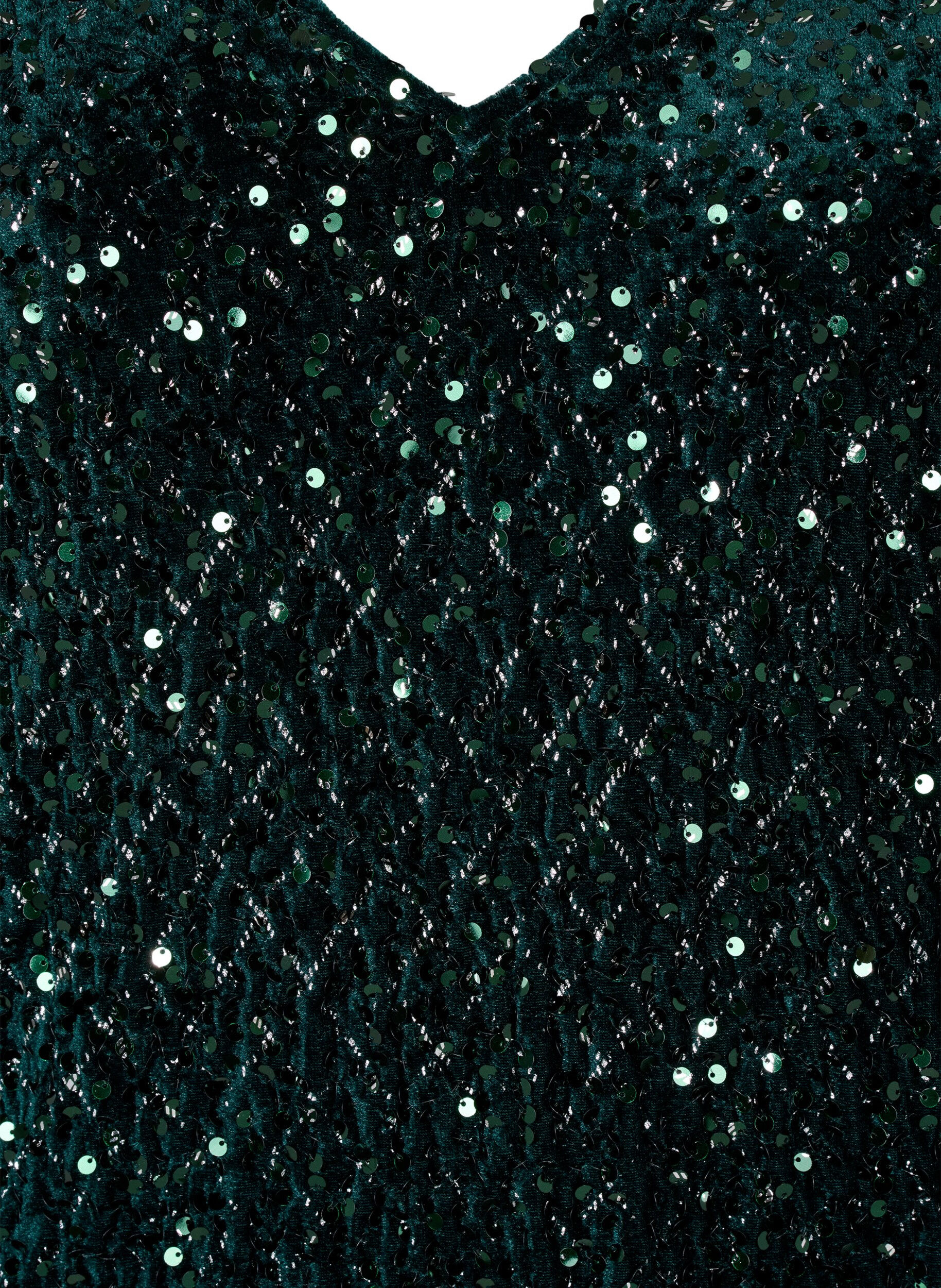Zizzi Pailletkjole med V-hals og rudem&oslash;nster, Rain Forest Sequins, Packshot image number 2