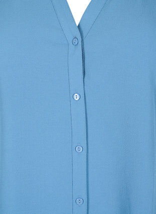Skjortebluse med 3/4 ærmer og flæsekrave, Moonlight Blue, Packshot image number 2