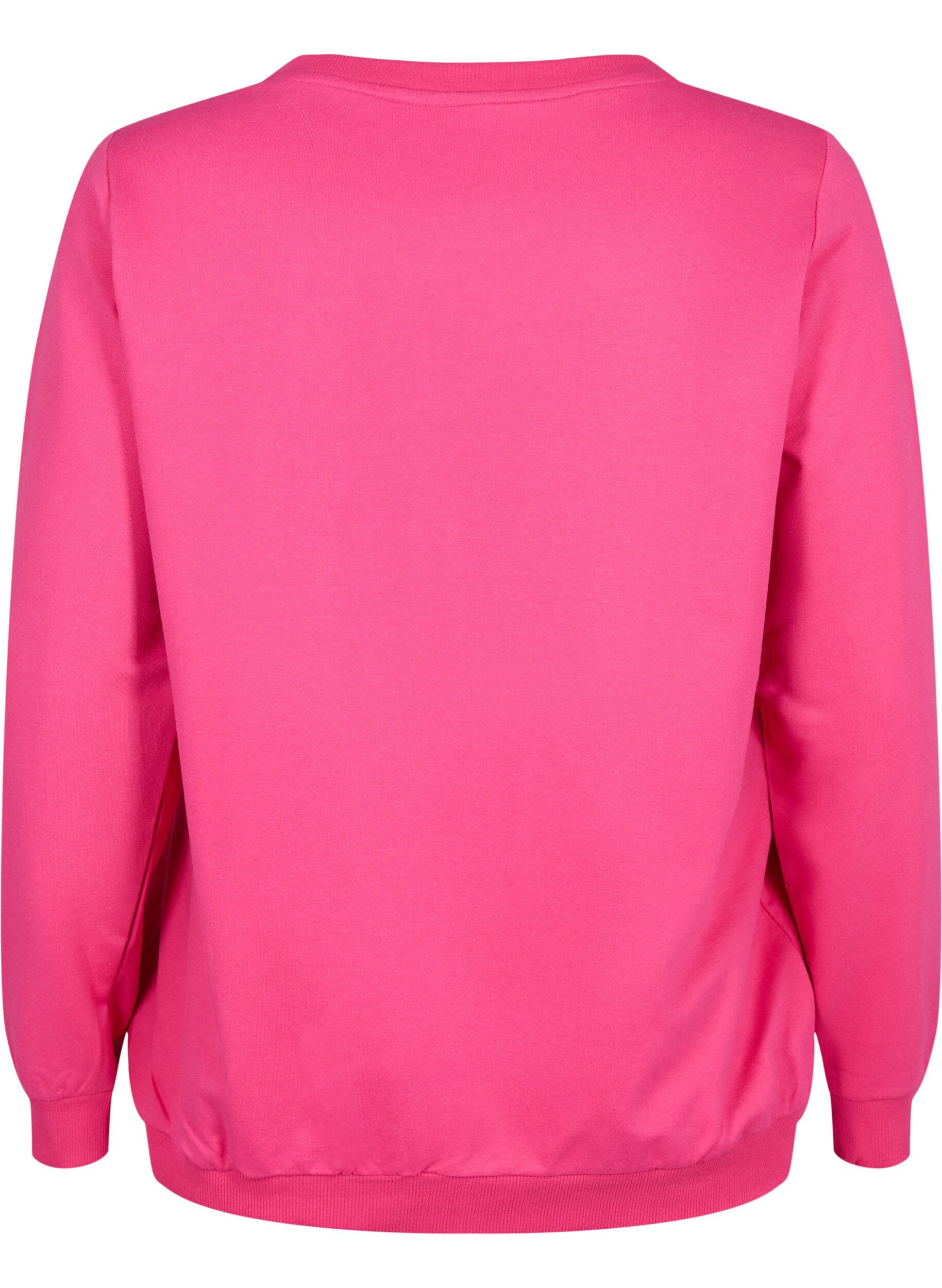 Zizzi Sweatshirt med tekst , Fuchsia P. W. Reset, Packshot image number 1