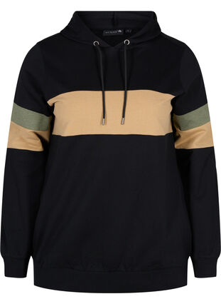 Sweatshirt med hætte og trackdetaljer, Black/Camel, Packshot image number 0