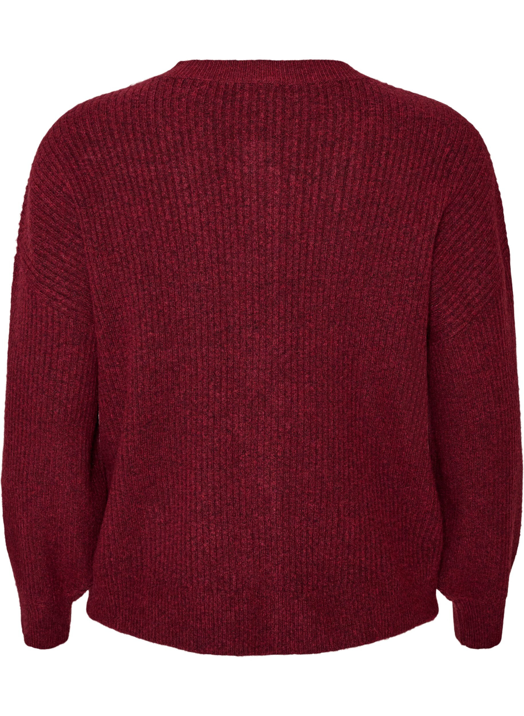 ZizziRibstrikket cardigan med knapper, R&oslash;d, Packshot image number 1