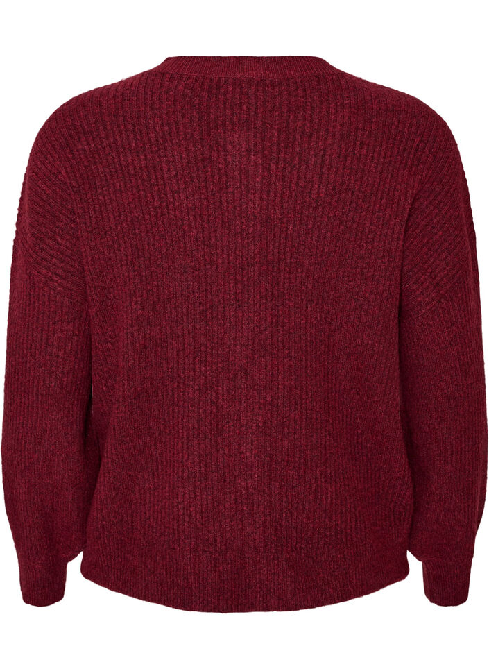 Ribstrikket cardigan med knapper, R&oslash;d, Packshot image number 1