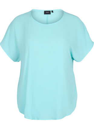 Bluse med korte ærmer og rund halsudskæring, Aqua Splash, Packshot image number 0
