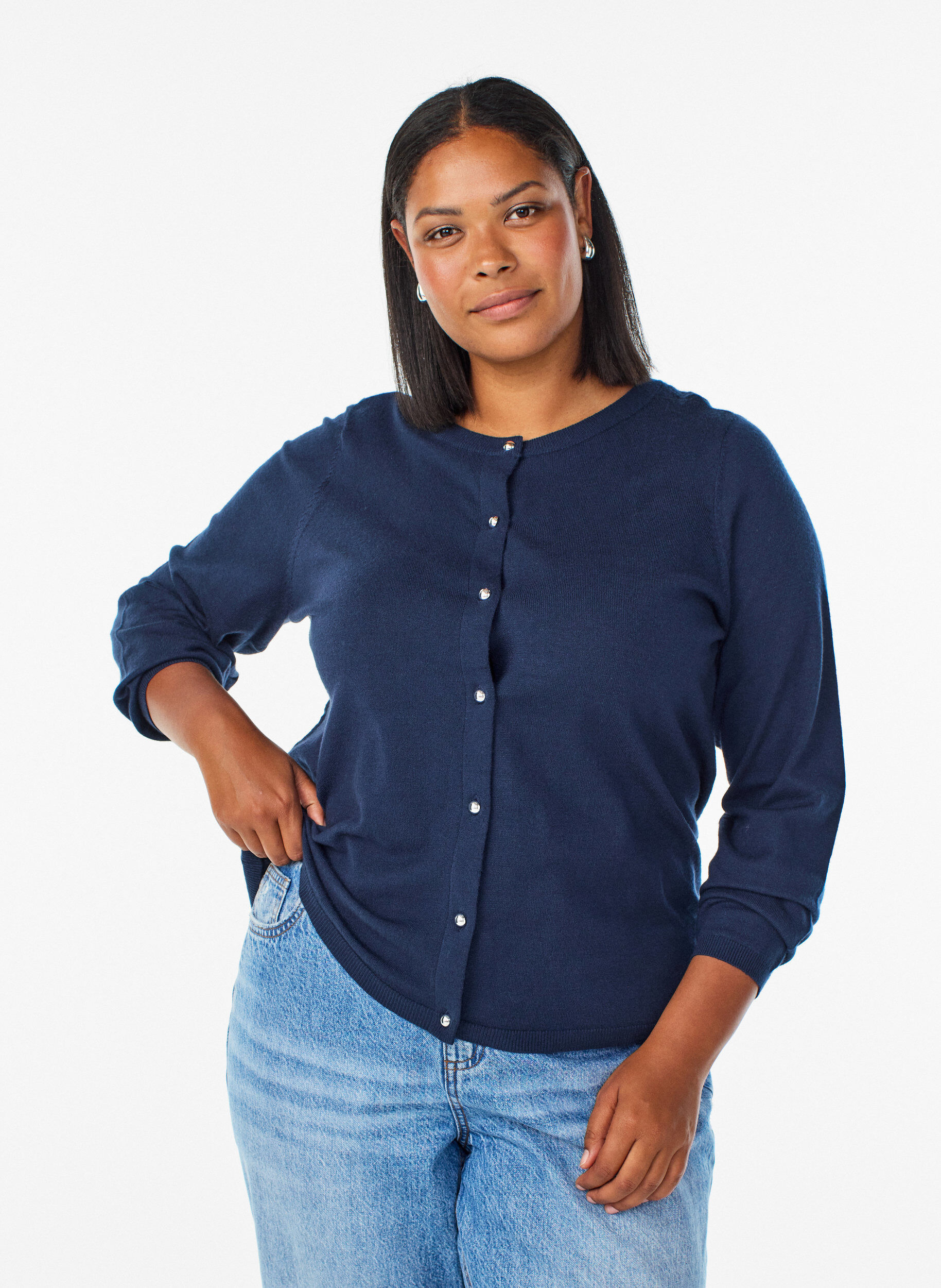 Cardigan med runde knapper, Bl&aring;, Model