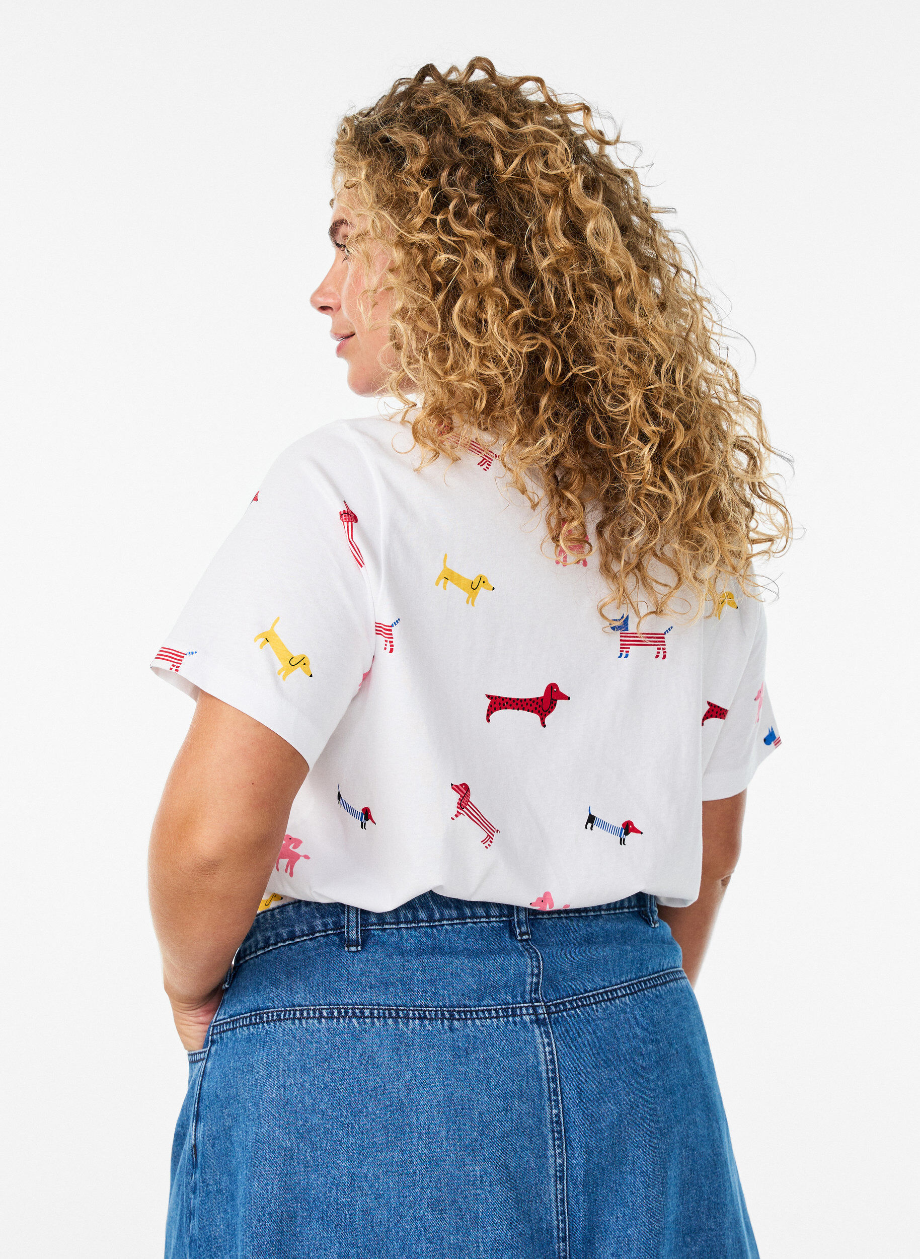 ZizziT-shirt i bomuld med hundeprint, Hvid, Model image number 2