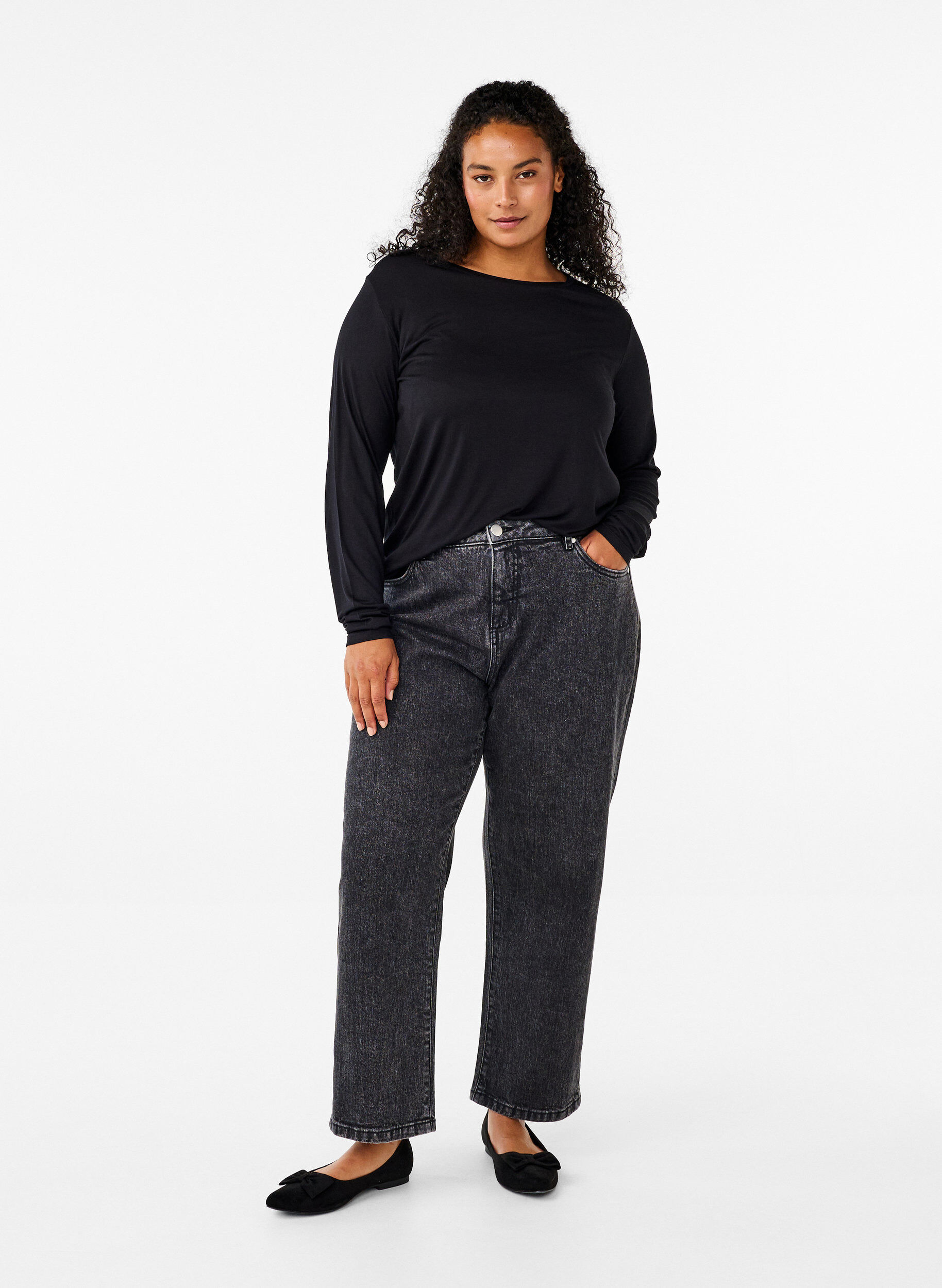 ZizziLang&aelig;rmet bluse i uld og viskose, Sort, Model image number 1