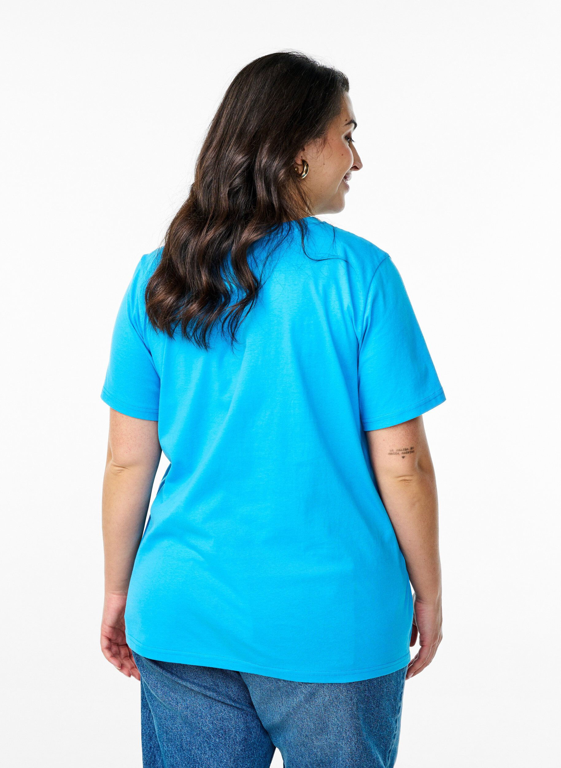 ZizziBasis t-shirt i bomuld med rund hals , Bl&aring;, Model image number 2