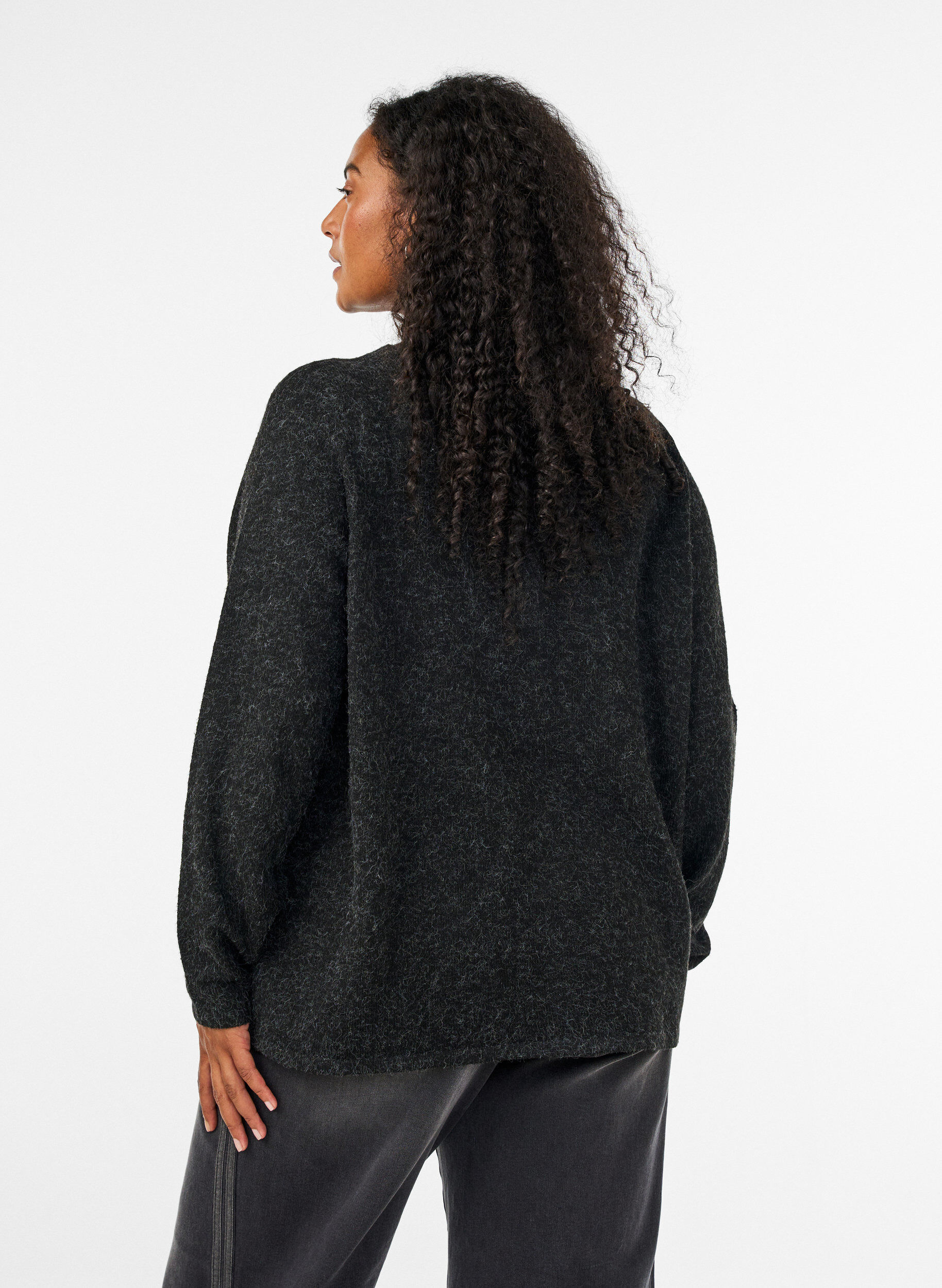 ZizziCardigan i strik med rund hals og knaplukning, Gr&aring;, Model image number 2