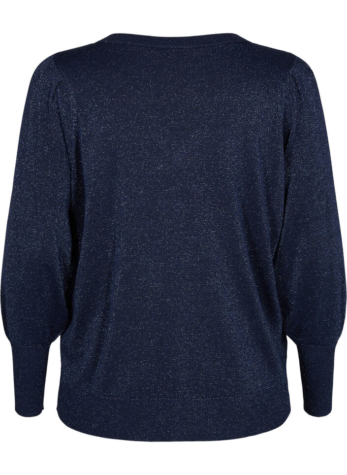 Strikbluse med glimmer og V-hals, Naval A.w.Blue Lurex, Packshot image number 1