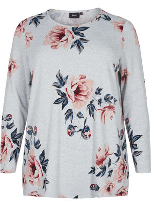 Blomstret bluse med lange ærmer, LGM w Rose Flower, Packshot image number 0