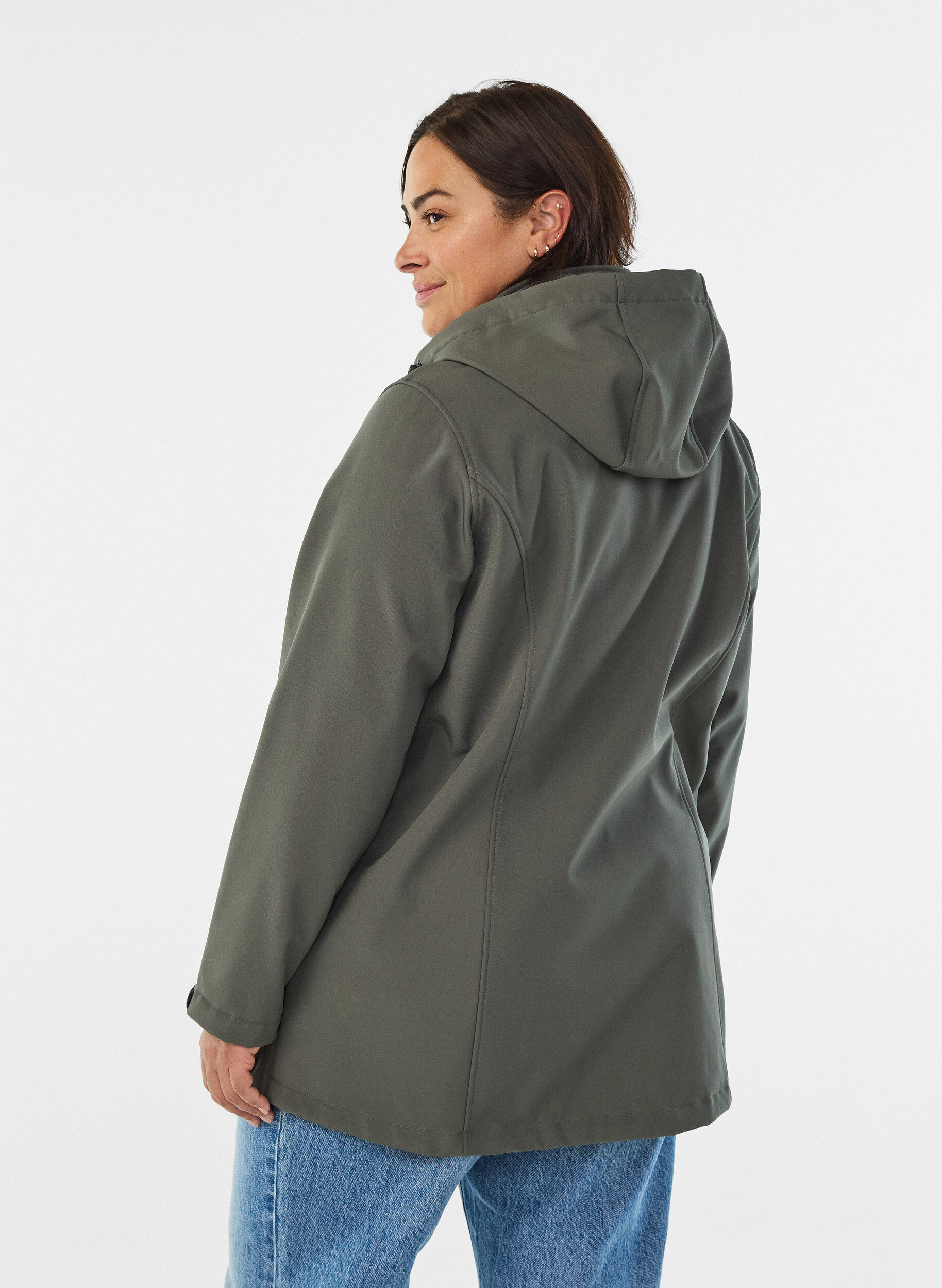 ZizziKort softshell jakke med aftagelig h&aelig;tte, Gr&aring;, Model image number 2