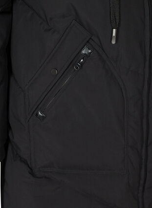 Vinterjakke med hætte og imiteret pelskant, Black, Packshot image number 3