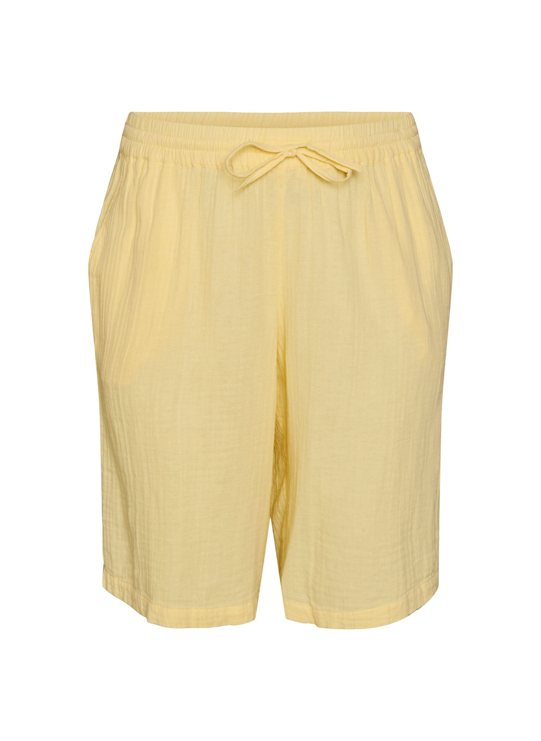 ZizziL&oslash;se shorts i bomuldsmusselin med h&oslash;j talje, Gul, Packshot image number 0