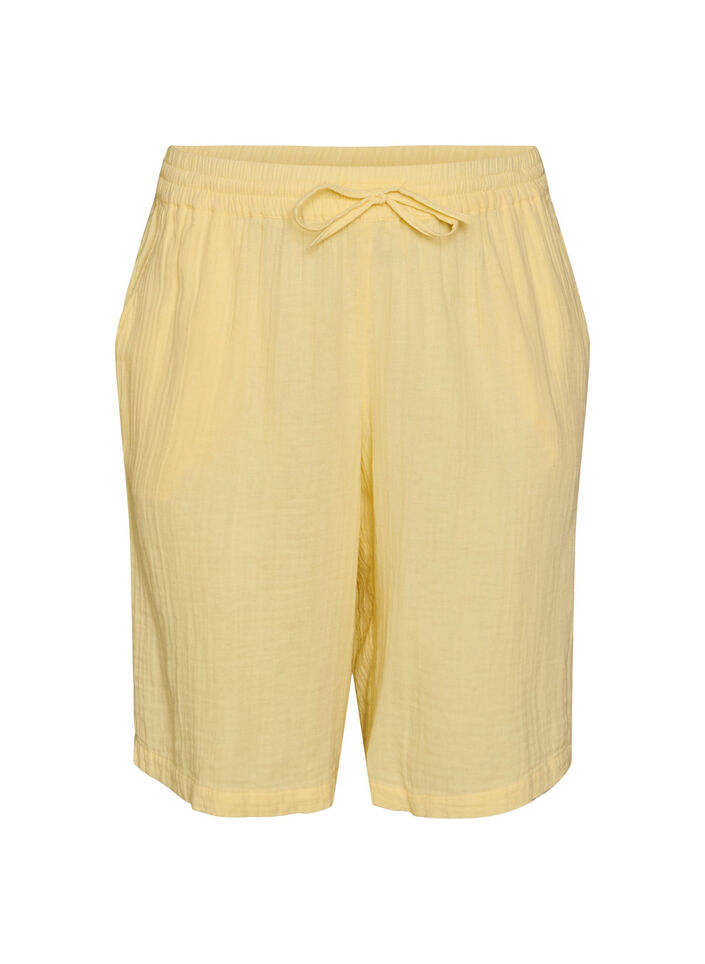 L&oslash;se shorts i bomuldsmusselin med h&oslash;j talje, Gul, Packshot image number 0