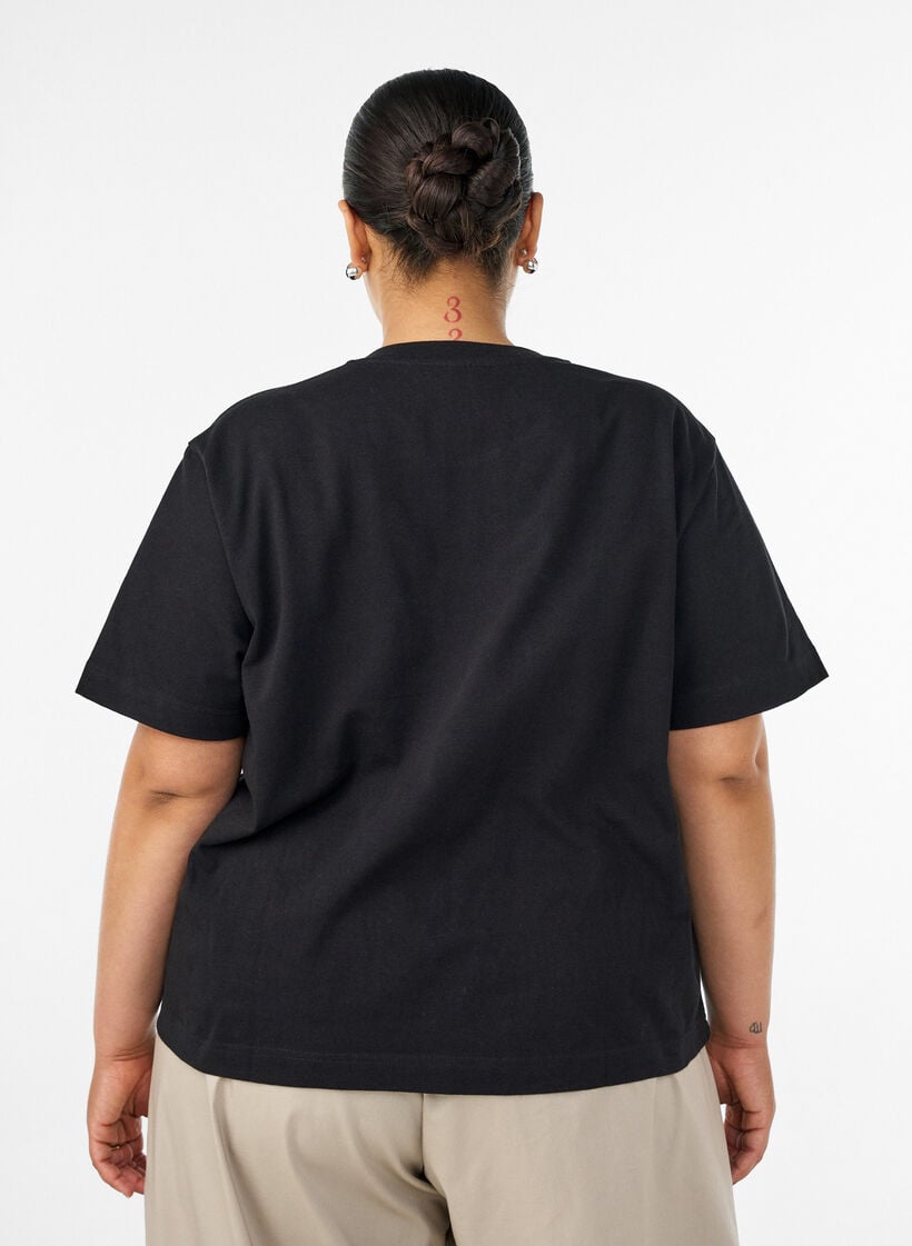 Boxy T-shirt i bomuld, Sort, Model image number 2