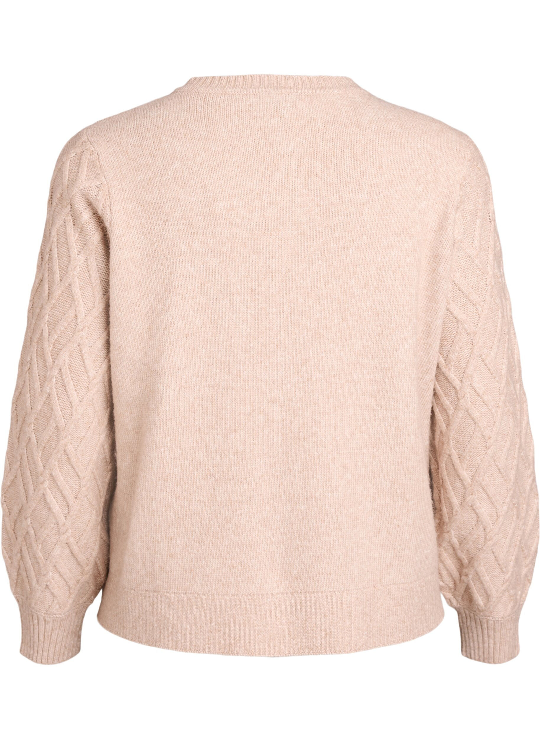 Zizzi Strikcardigan med perleknapper og kabelm&oslash;nster, Beige, Packshot image number 1