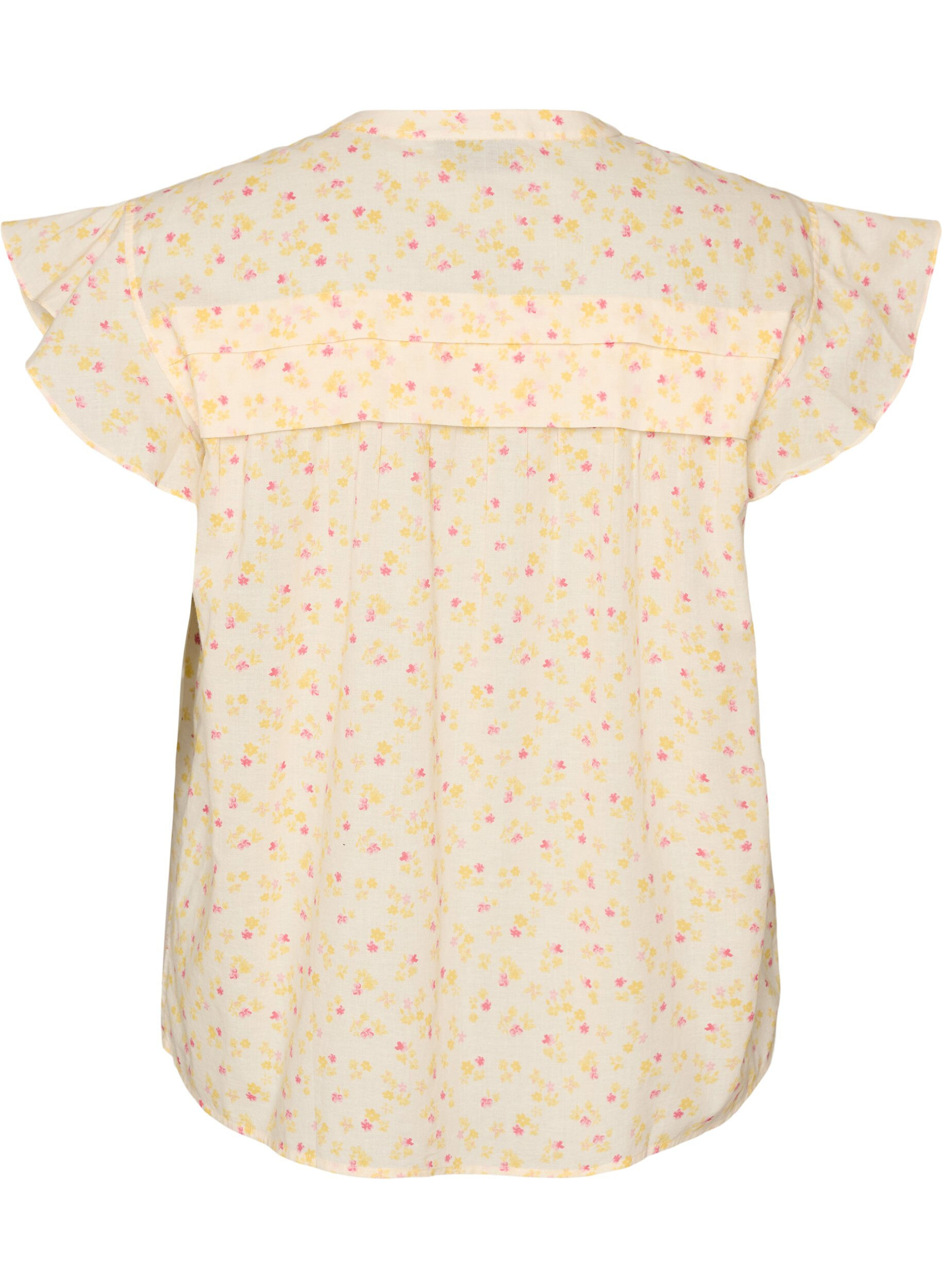 Zizzi&AElig;rmel&oslash;s skjortebluse i bomuld med A-form, Gul, Packshot image number 1
