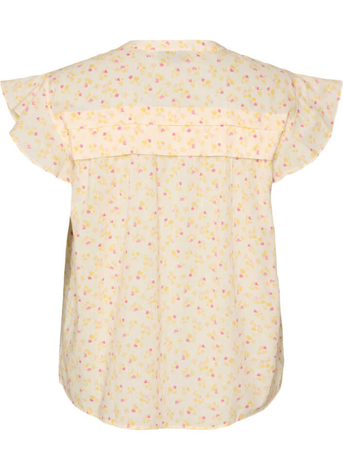 &AElig;rmel&oslash;s skjortebluse i bomuld med A-form, Gul, Packshot image number 1