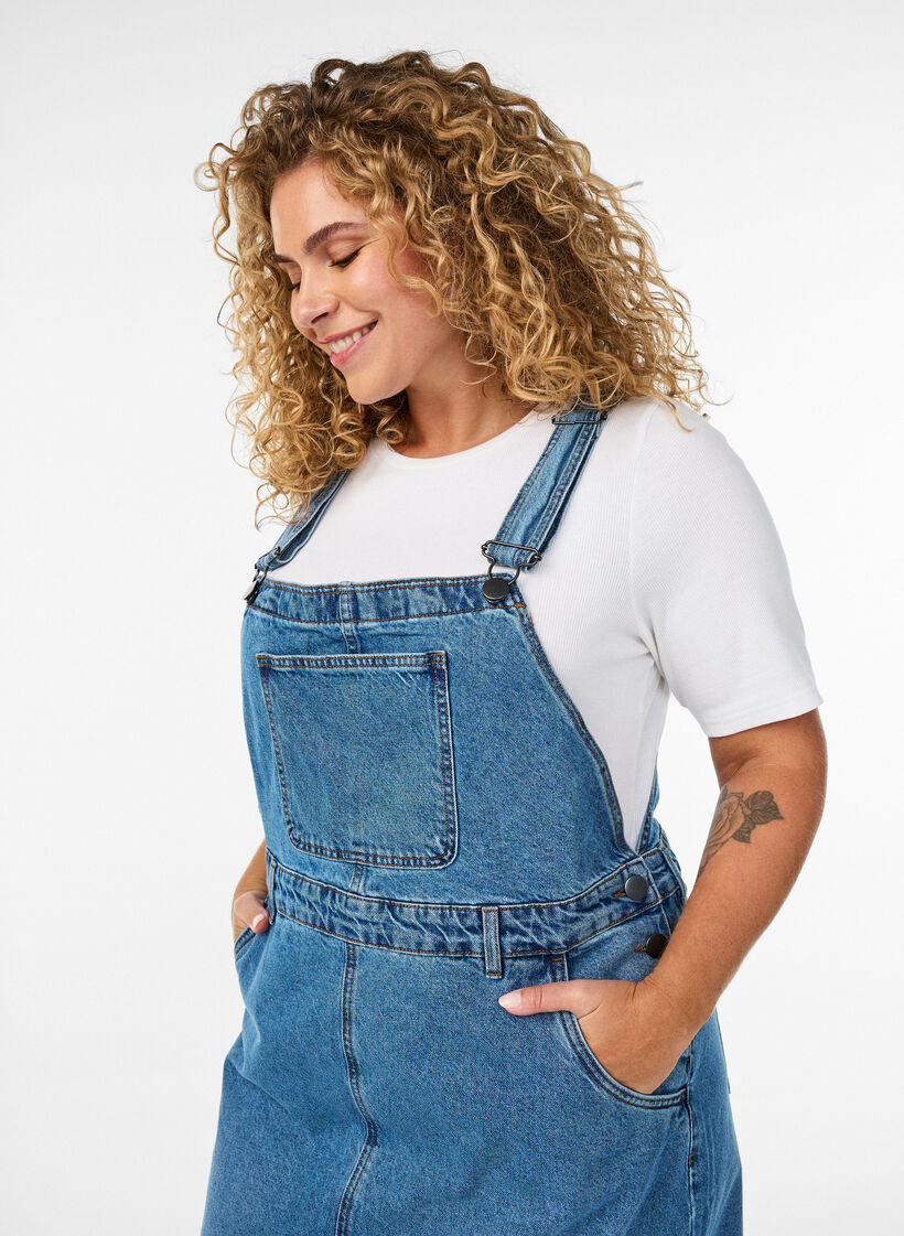Midi denim overall-kjole, Bl&aring;, Model image number 2