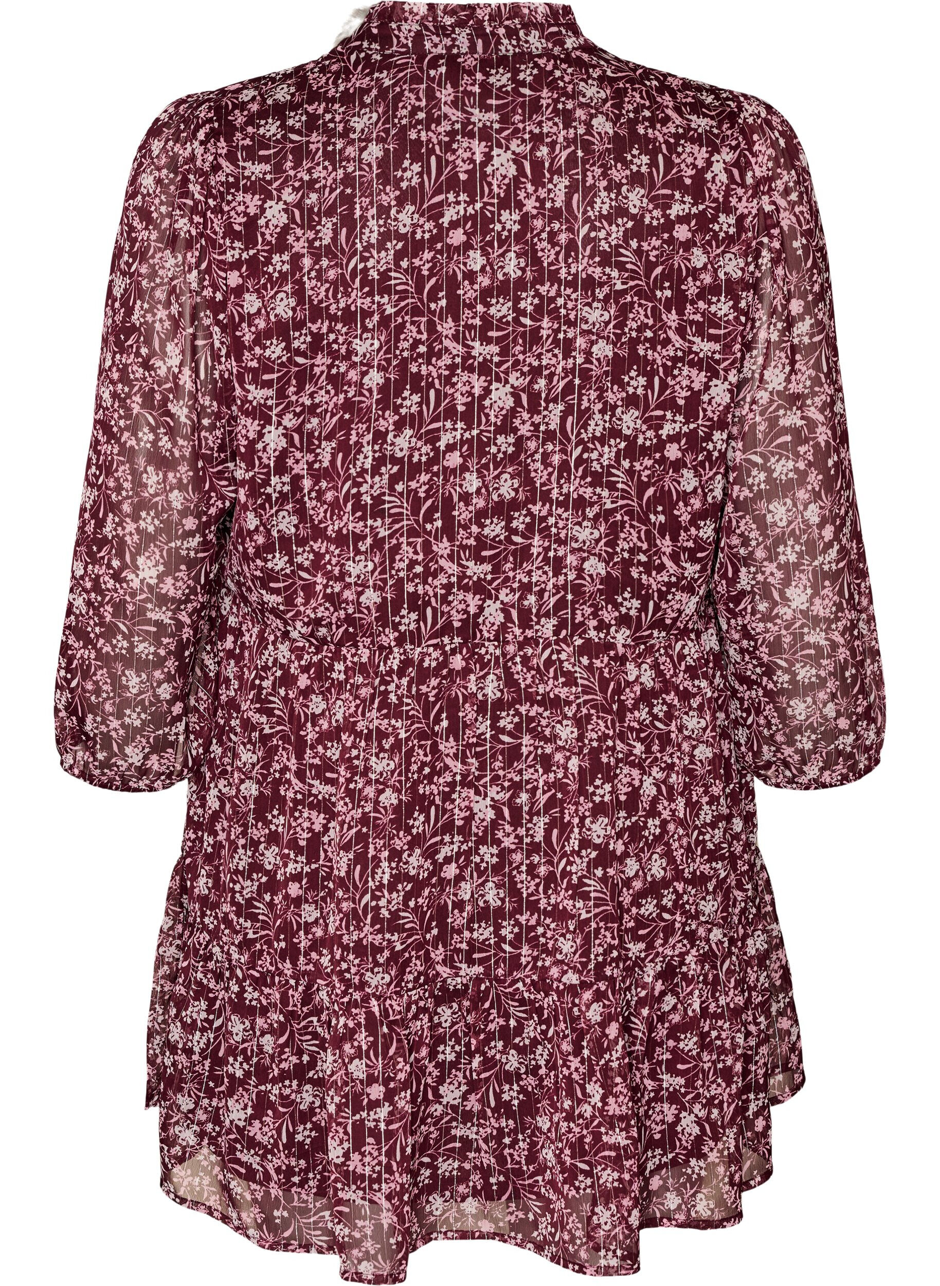 ZizziTunika med blomsterprint og glittertr&aring;de, R&oslash;d, Packshot image number 1