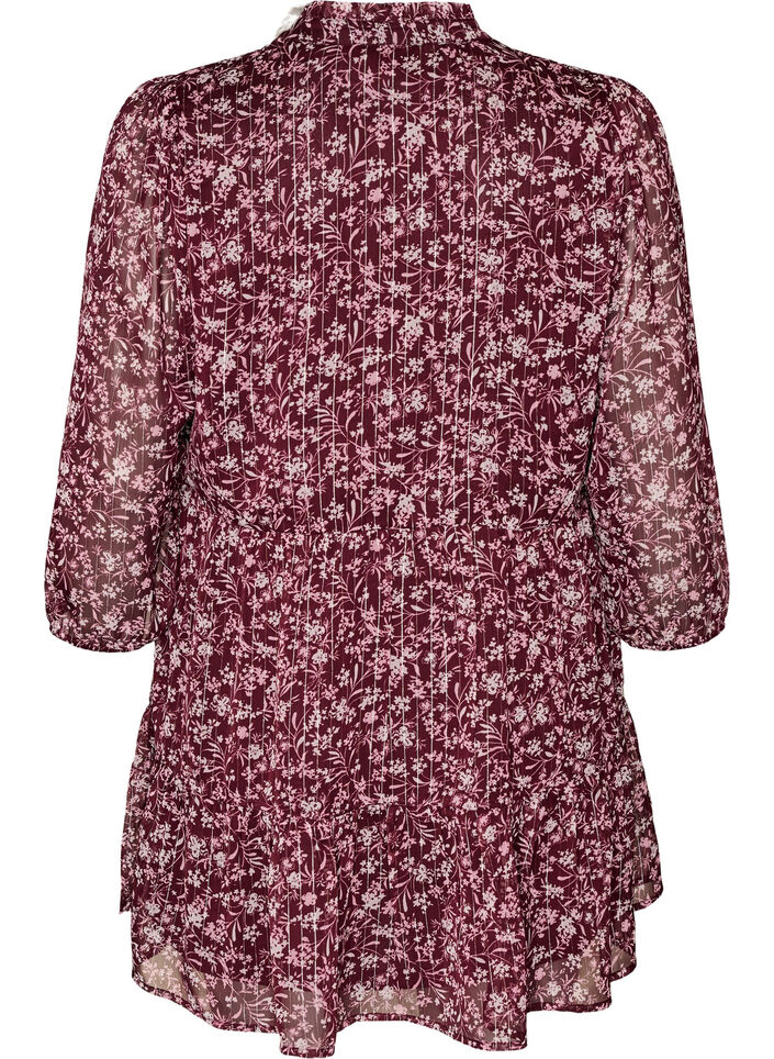 Tunika med blomsterprint og glittertr&aring;de, R&oslash;d, Packshot image number 1