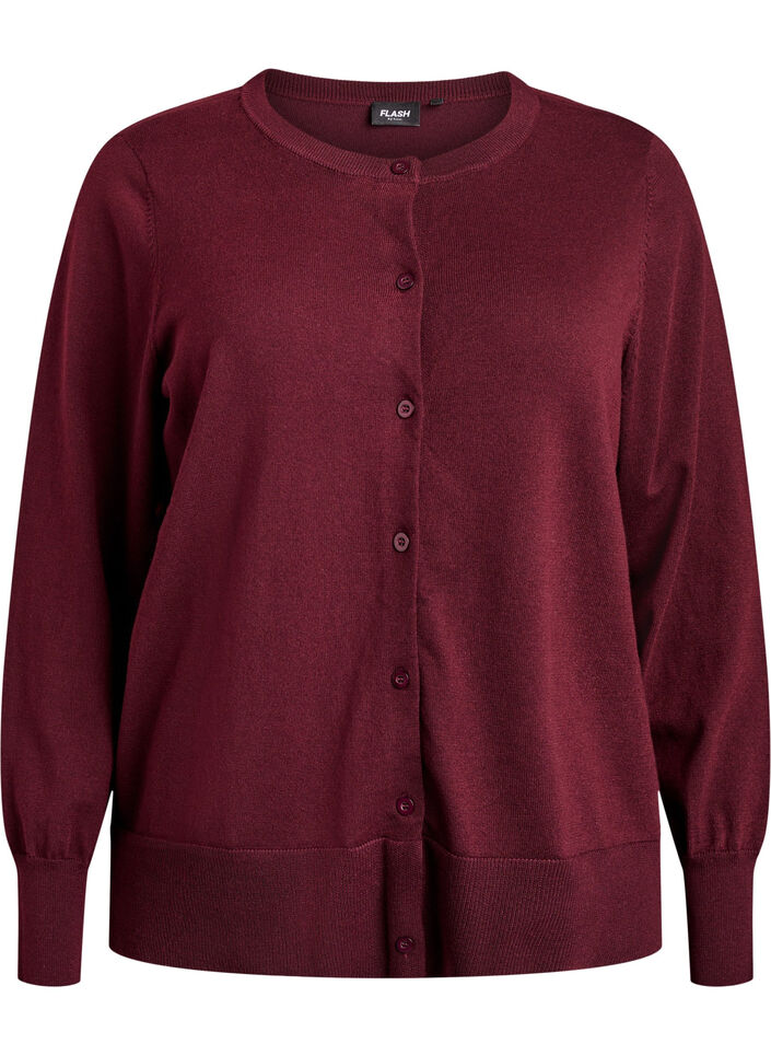 Finstrikket cardigan med rund hals, R&oslash;d, Packshot image number 0