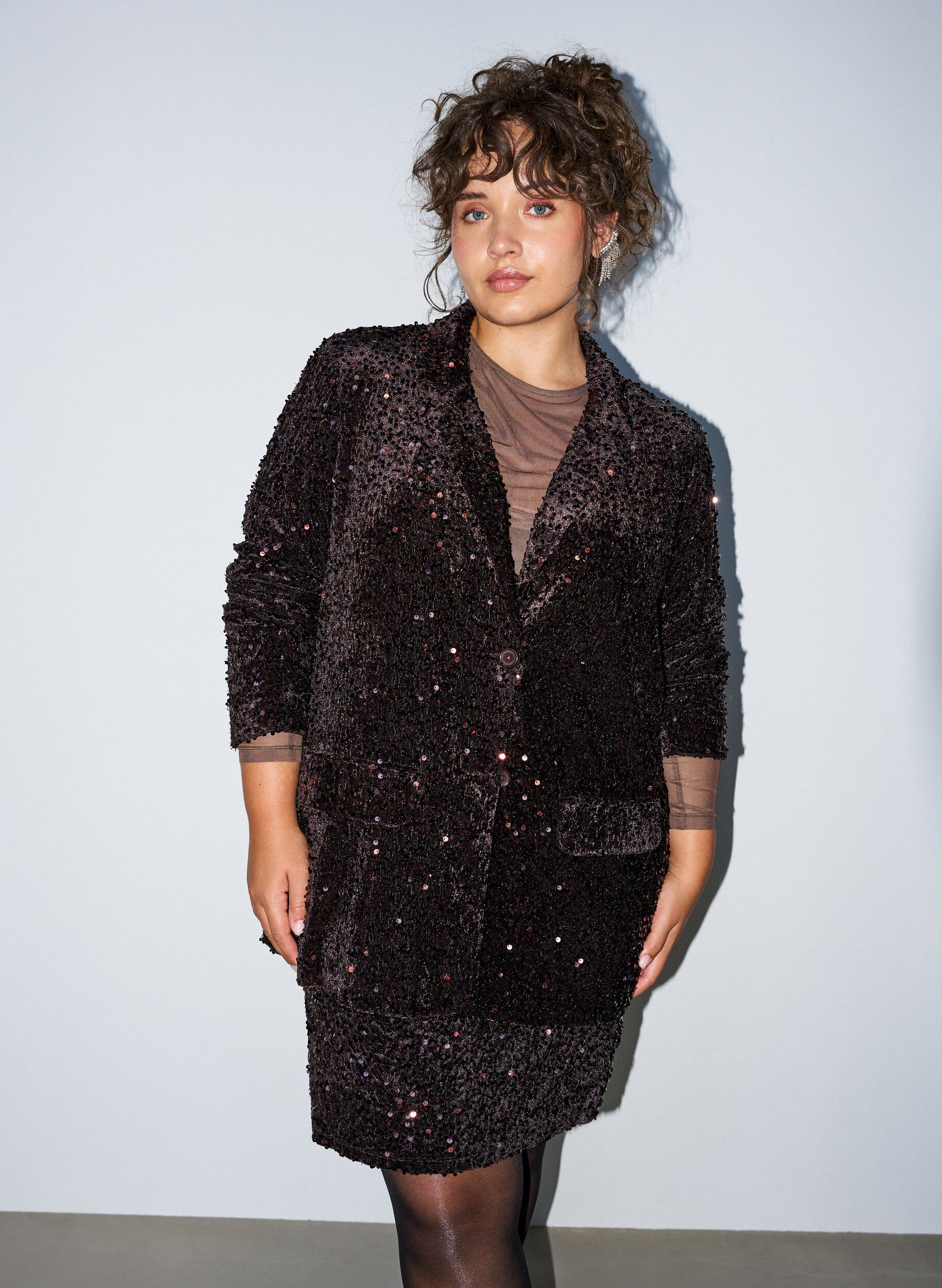 Blazer med pailletter, Brun, Model