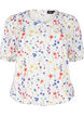 Blomstret bluse med smock, Bl&aring;, Packshot image number 0