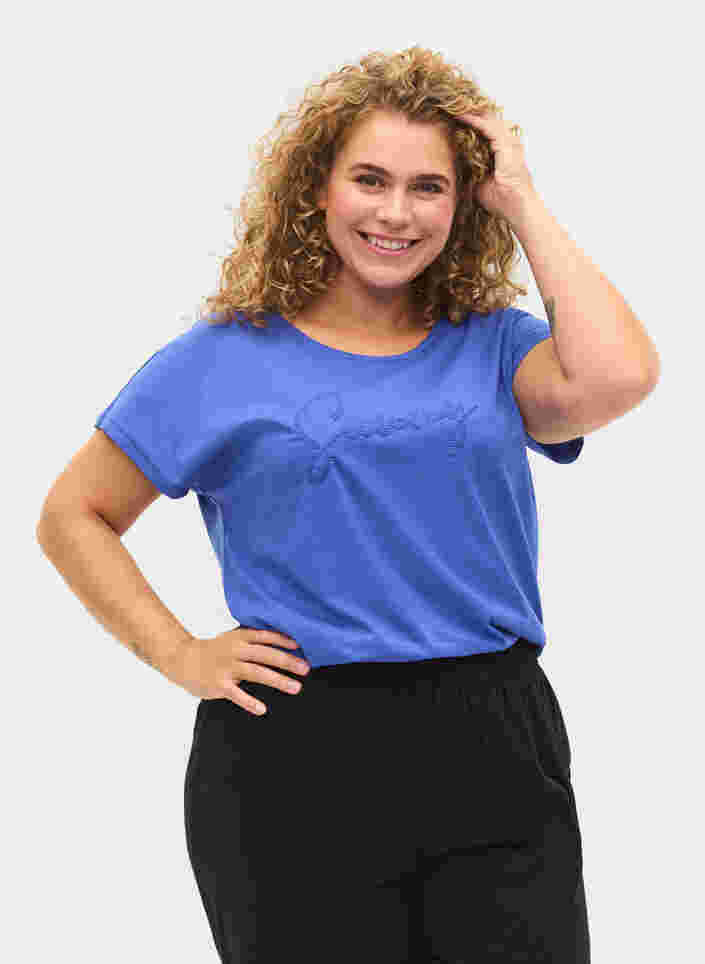 Løs bomulds t-shirt med korte ærmer, Dazzling Blue SUNNY, Model image number 0
