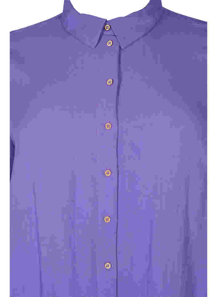 Lang ensfarvet viskose skjorte med 3/4 ærmer, Passion Flower, Packshot image number 2