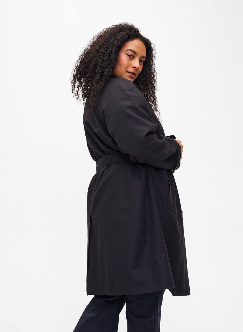 Trenchcoat med bælte og slids, Black, Model image number 2