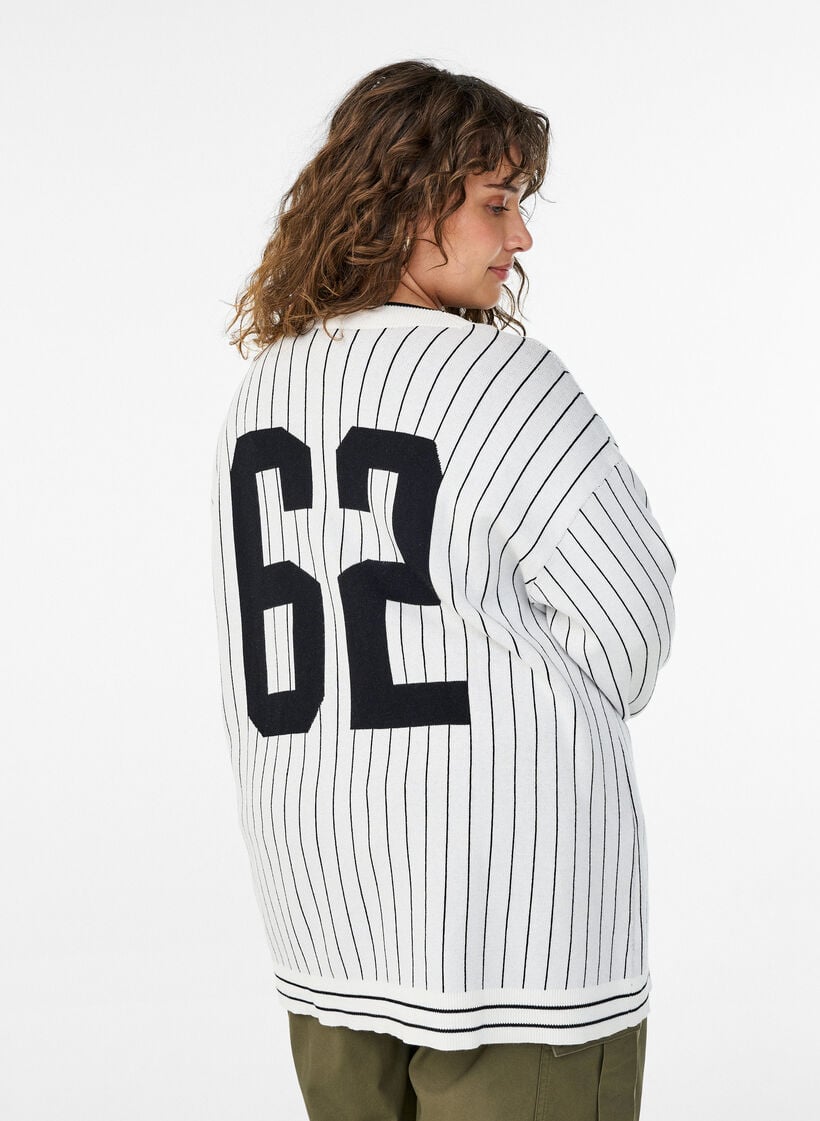 Strikket cardigan med striber og rygmotiv, Hvid, Model image number 2