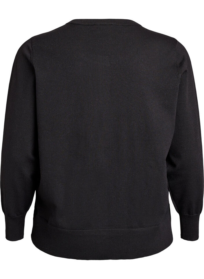 Finstrikket cardigan med rund hals, Sort, Packshot image number 1