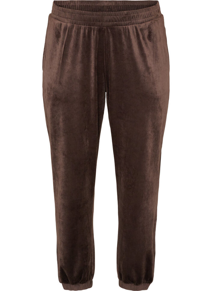 L&oslash;se bukser i velour, Brun, Packshot image number 0