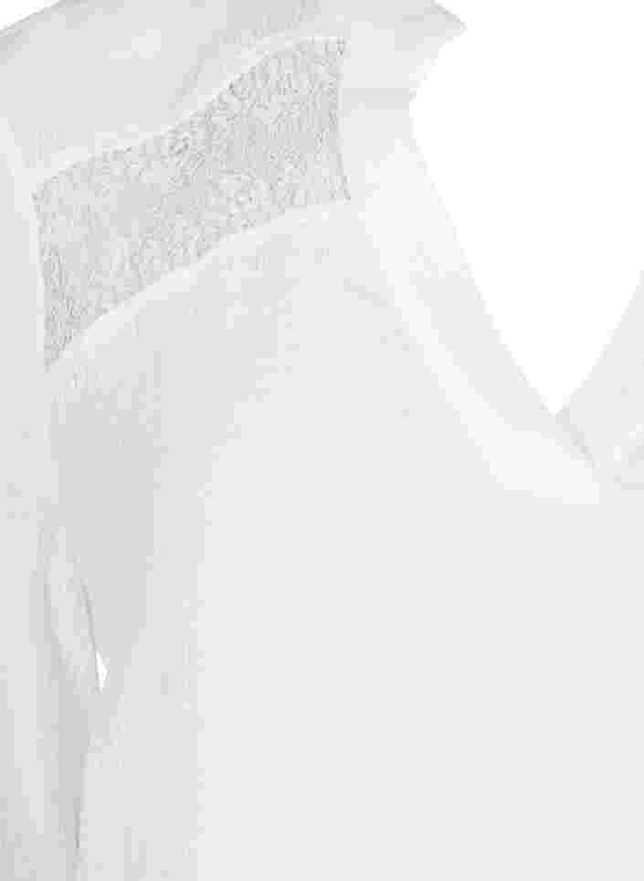 Viskosebluse med 3/4 ærmer og blondedetalje , Bright White, Packshot image number 2