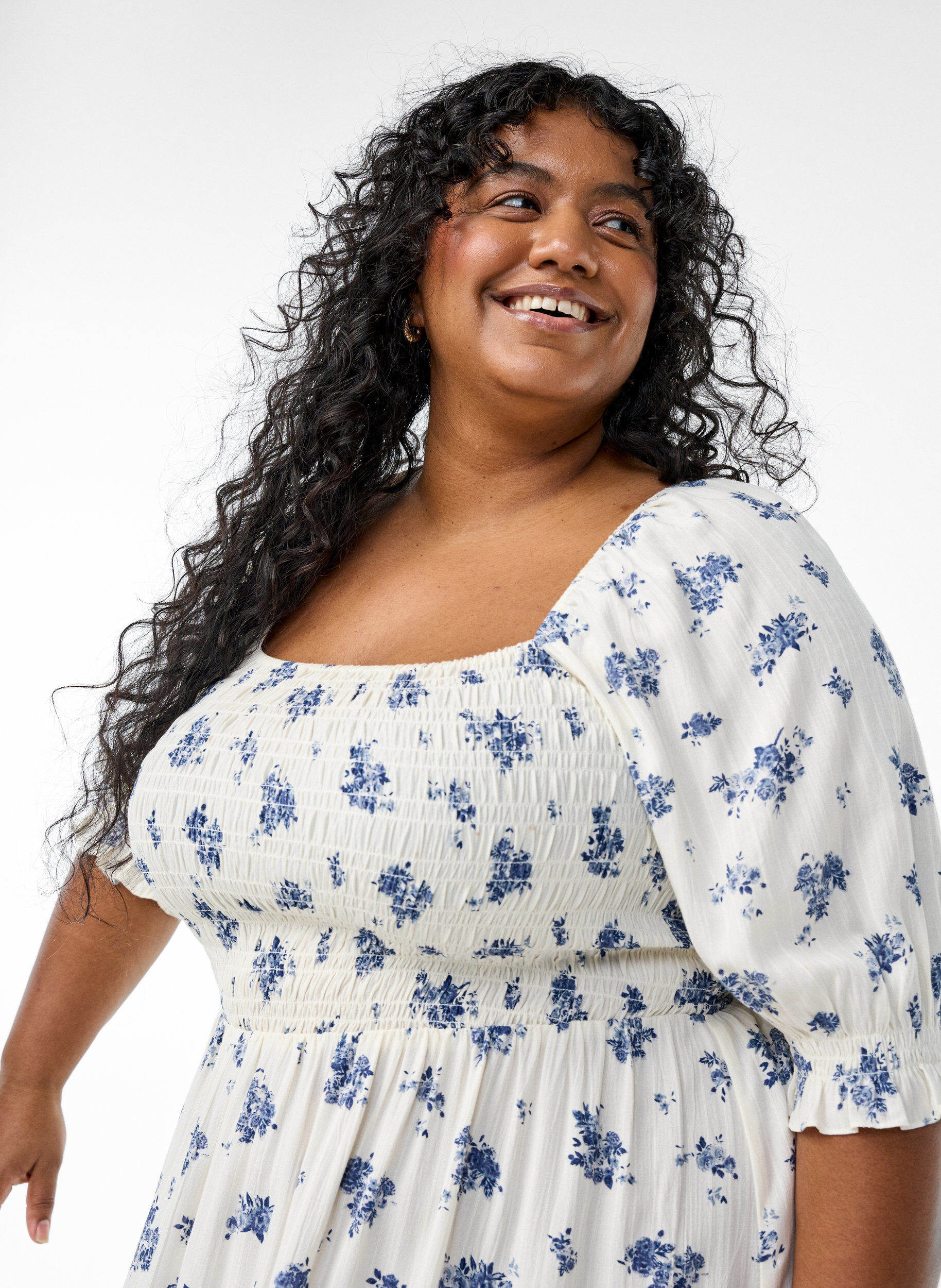 Zizzi Sommerkjole i viskose med paisleyprint, Hvid, Model image number 2