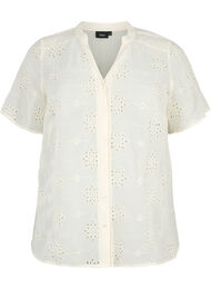 Kortærmet skjortebluse med broderi anglaise, Antique White