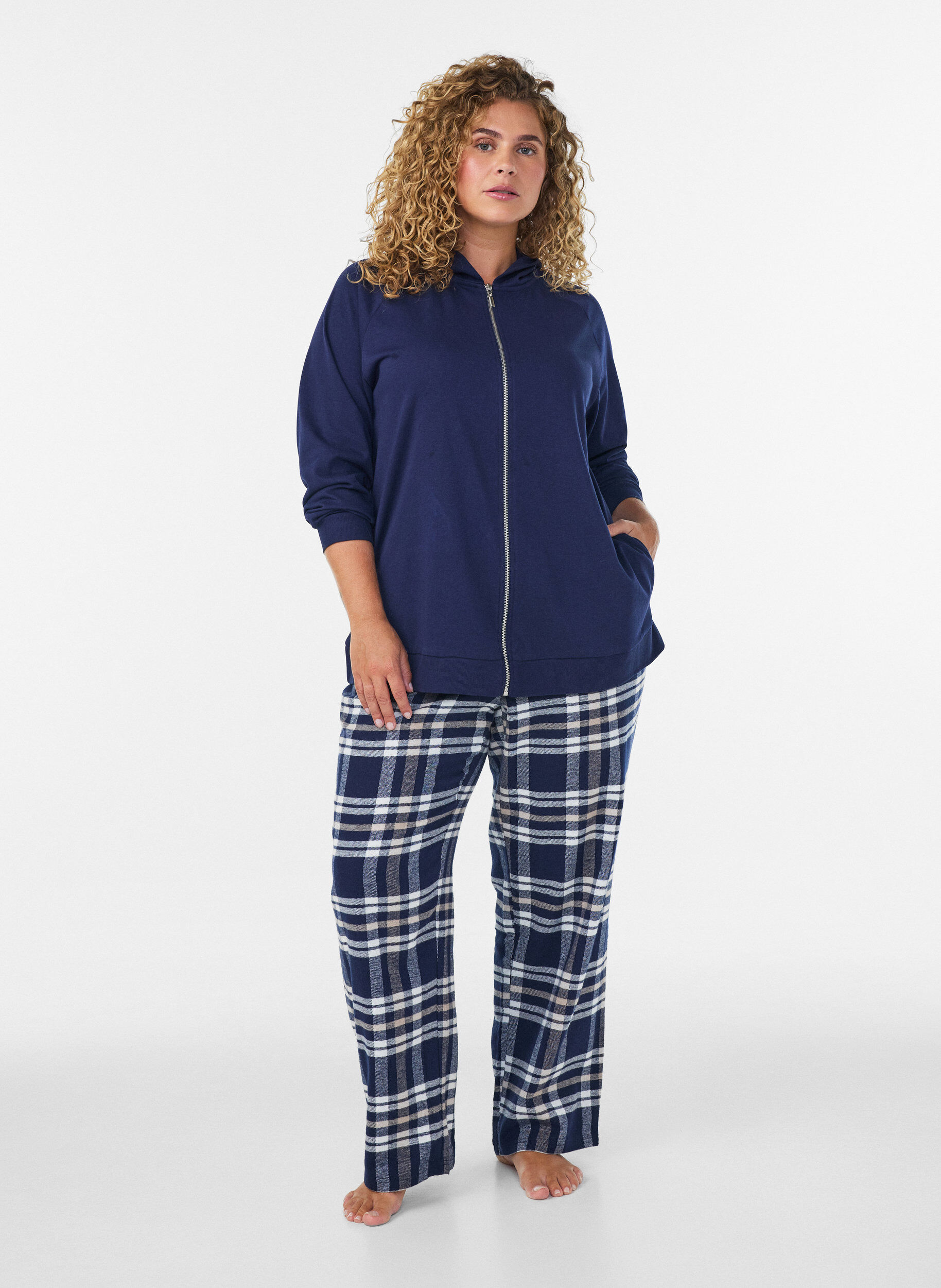 ZizziSweatcardigan med h&aelig;tte og lommer, Bl&aring;, Model image number 1