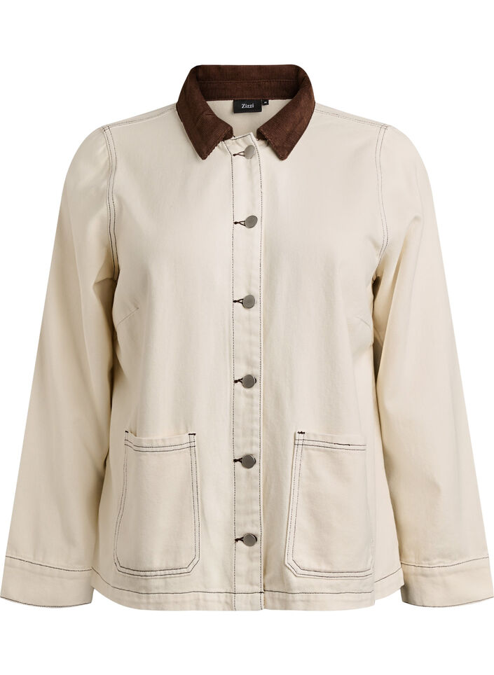 Jakke i farvet denim med kontrastkrave, Vanilla, Packshot image number 0
