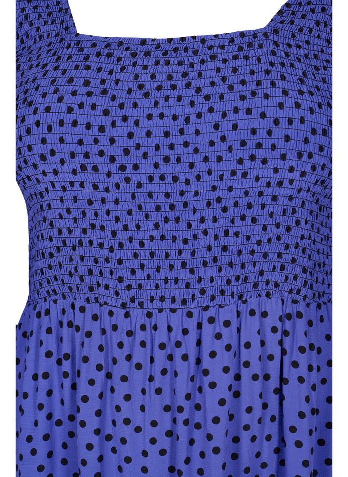 Prikket viskosekjole med smock, R.Blue w. Black Dot, Packshot image number 2