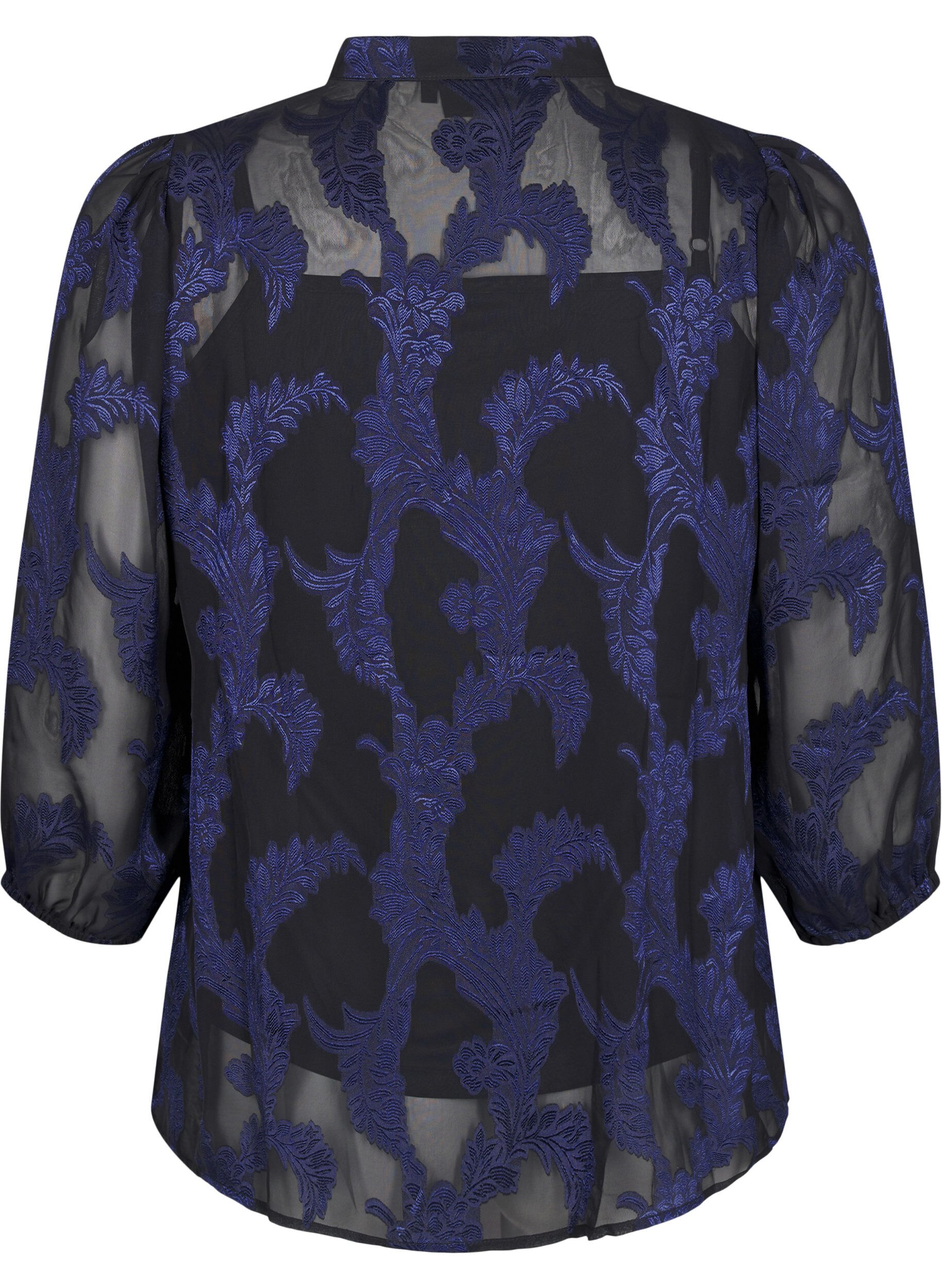 Zizzi Chiffon bluse med jacquard m&oslash;nster, Evening Blue, Packshot image number 1