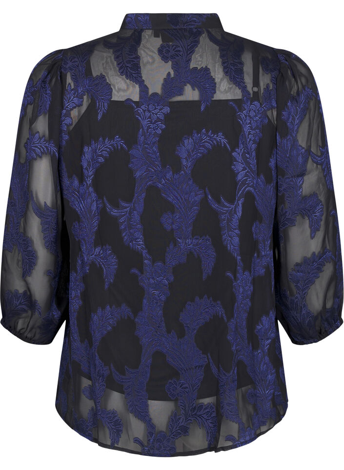 Chiffon bluse med jacquard mønster, Evening Blue, Packshot image number 1