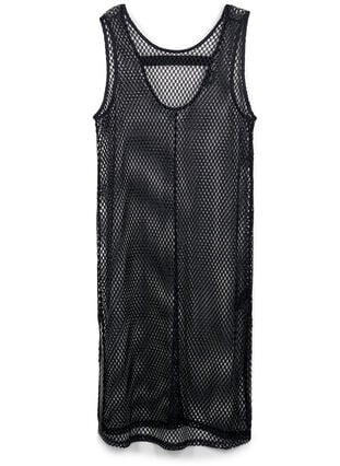 Ærmeløs net kjole med slids, Black, Packshot image number 0