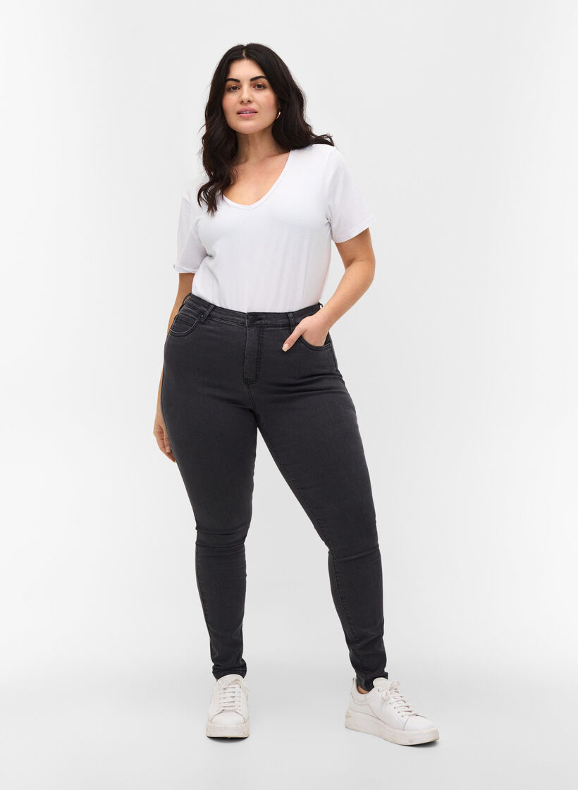 Højtaljede super slim Amy jeans, Grey Denim, Model image number 0