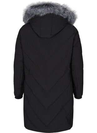 Vinterjakke med aftagelig hætte og stor imiteret pelskrave, Black, Packshot image number 1