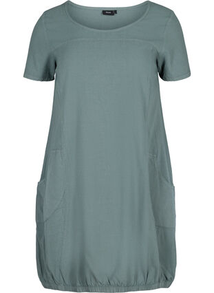 Kortærmet kjole i bomuld, Balsam Green, Packshot image number 0