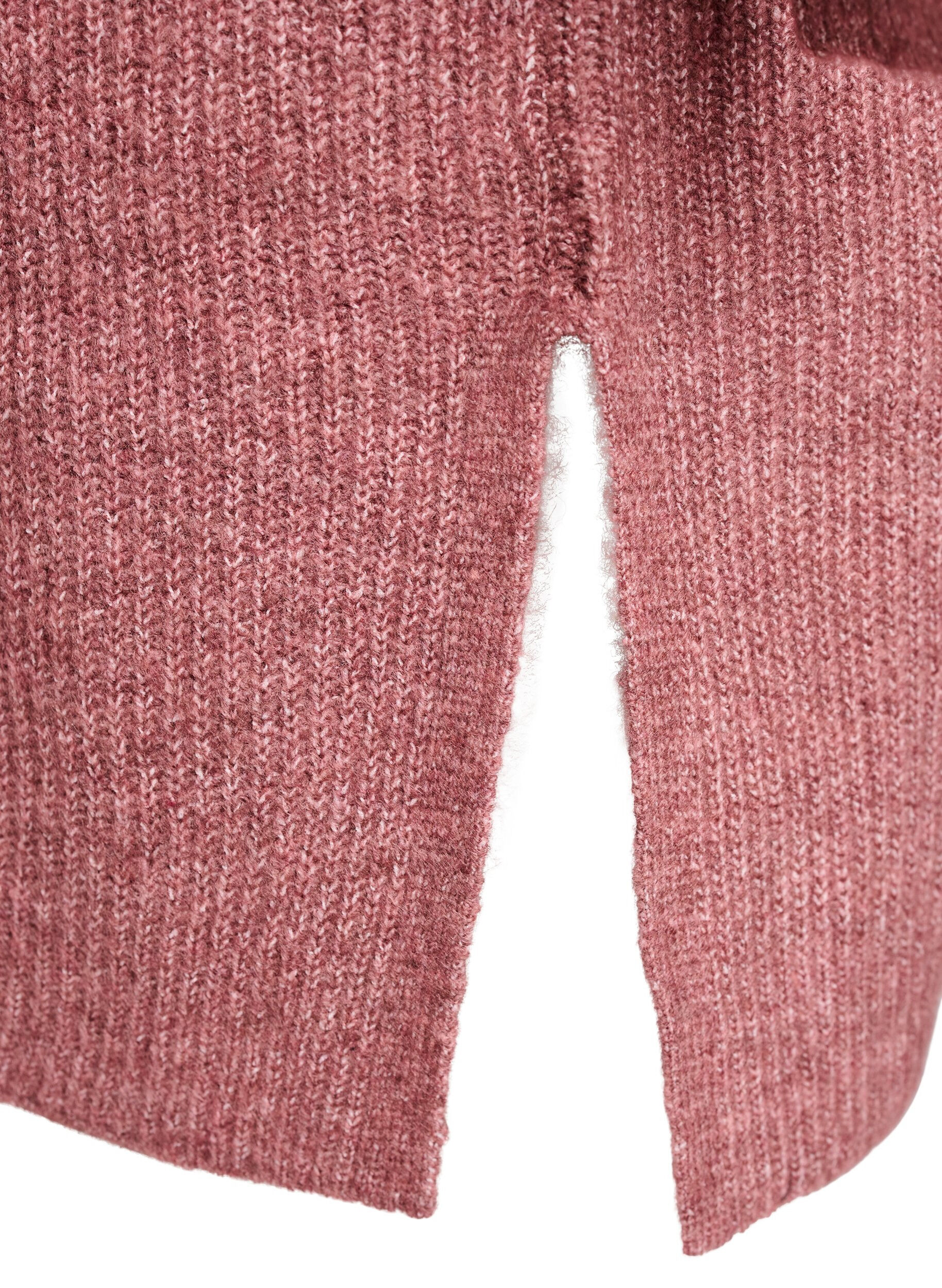 Zizzi Lang ribstrikket cardigan med &aring;ben front, Lyser&oslash;d, Packshot image number 3